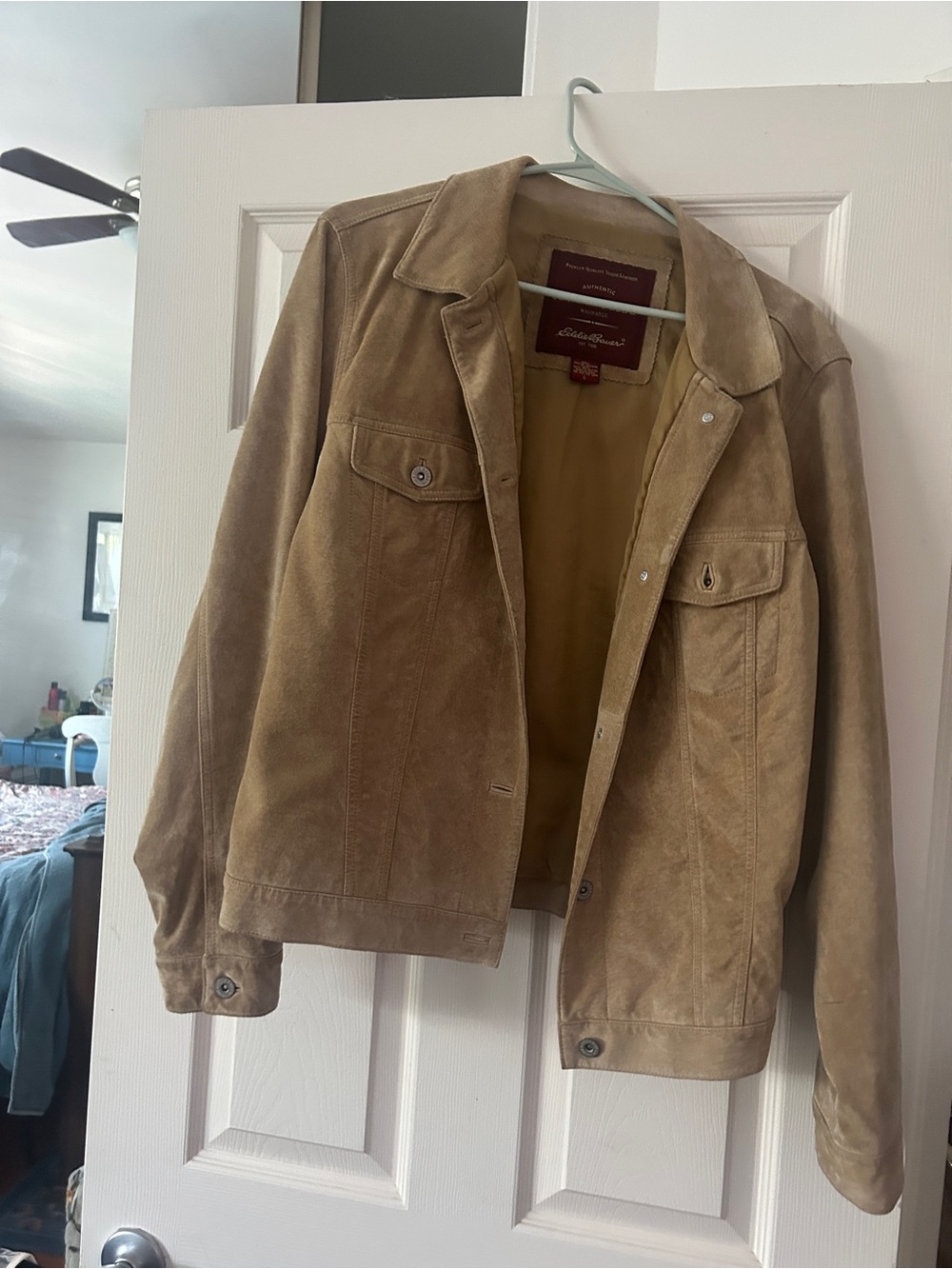 Eddie Bauer Women’s Suede Shirt Jacket in Light Brown